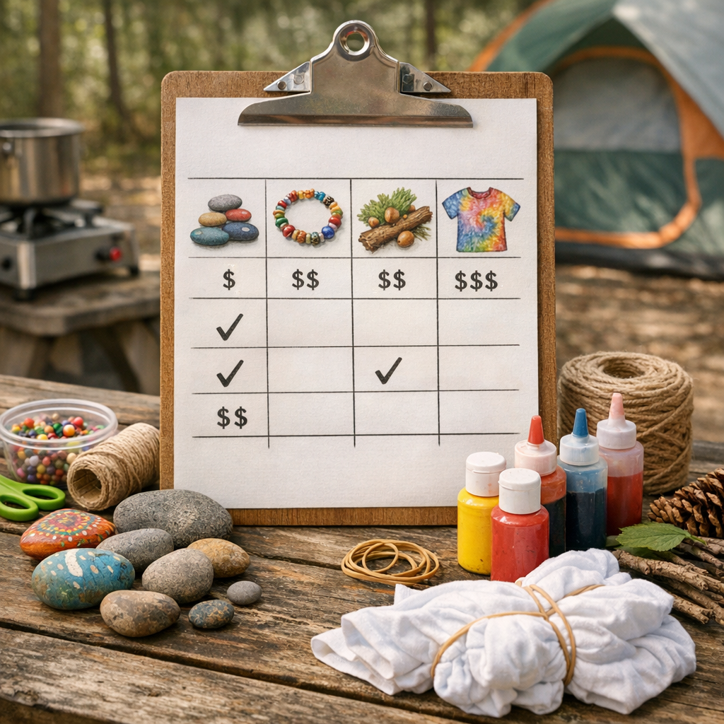 Tableau comparatif&nbsp;: budget des activités manuelles de camping