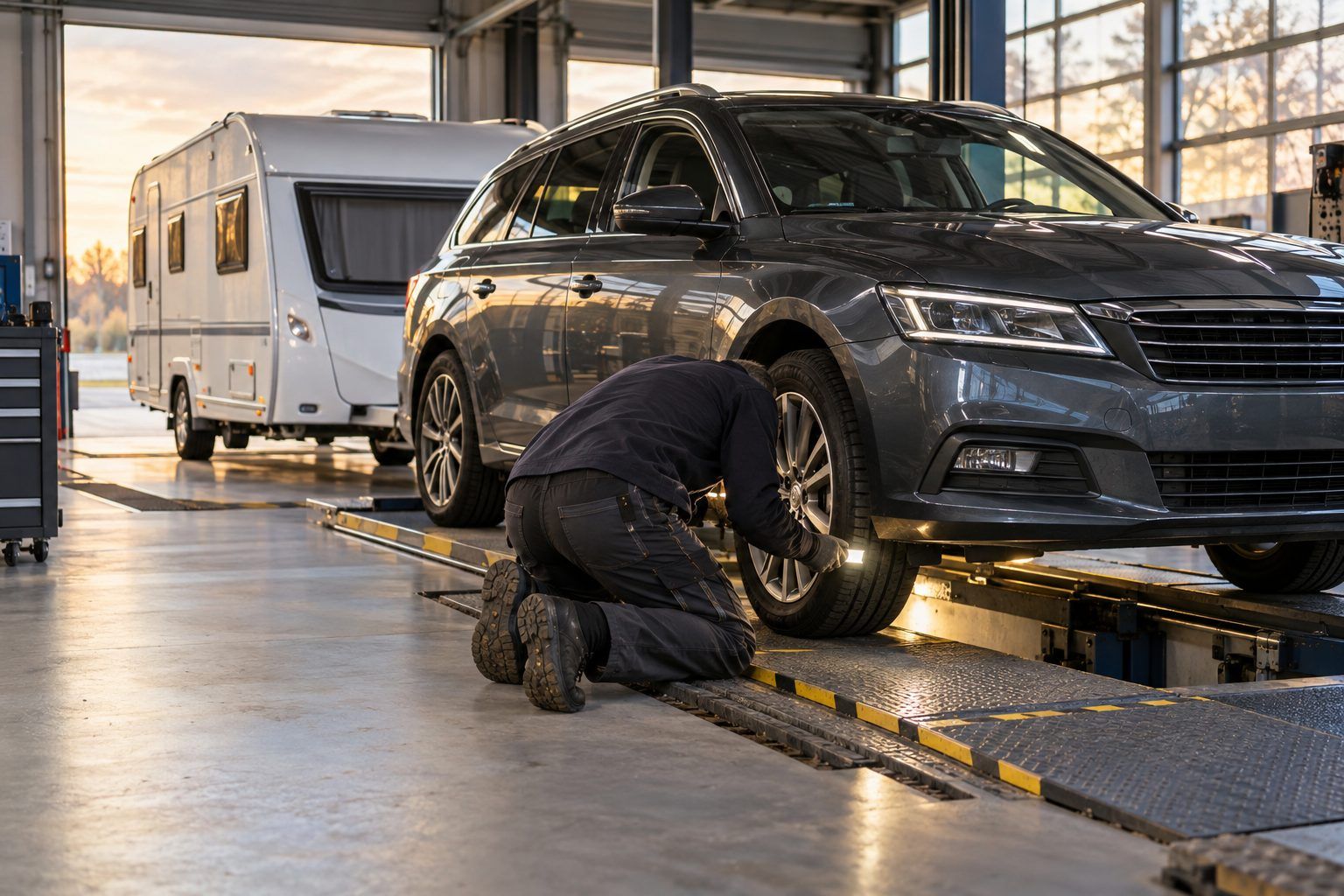 Le contrôle technique de la voiture qui tracte la caravane