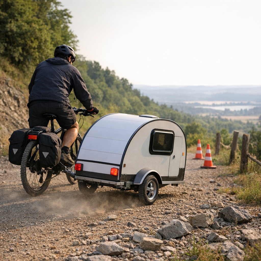 Poids, freinage et stabilité&nbsp;: le vrai test de la mini caravane pour vélo