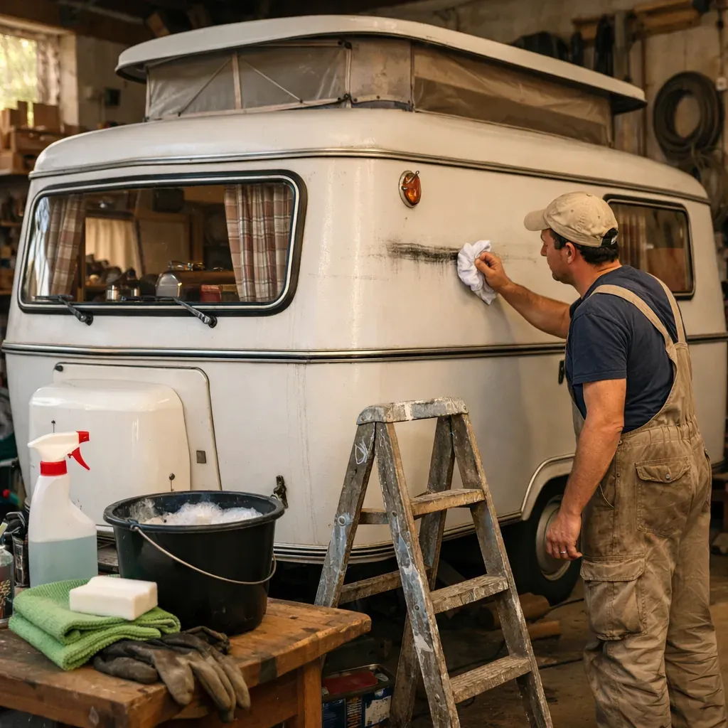 Nettoyer les traces noires sur une caravane claire