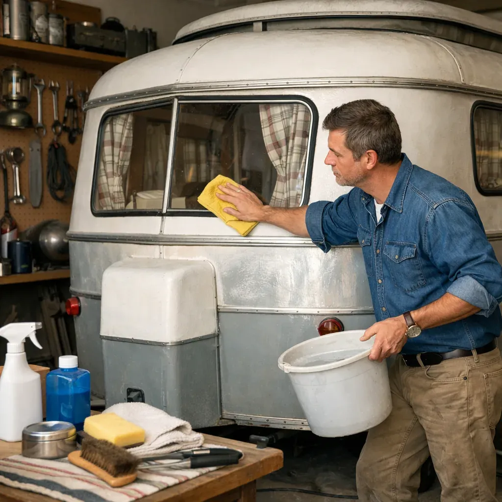Nettoyer une carrosserie de caravane ancienne avec douceur